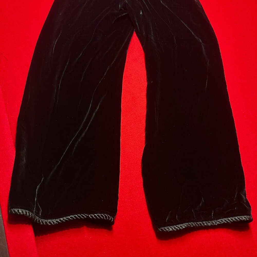 Vintage Black Velvet Wide-Leg Pants w/ Satin Waist & Cord Hem – Size 10 - Picture 3 of 9